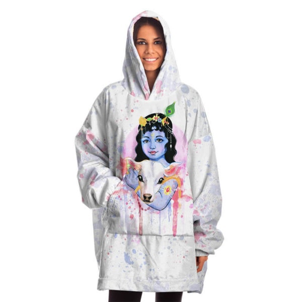 Krishna Gopal with a calf snug hoodie - spiritual home wear